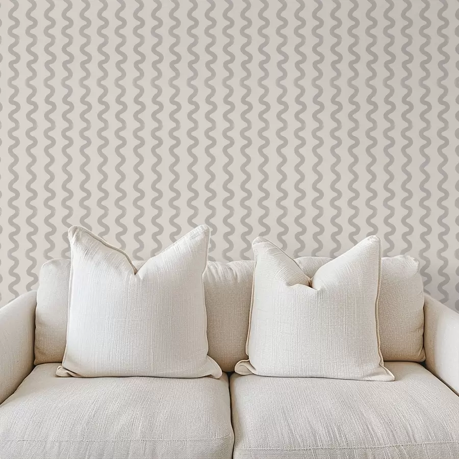 Papier peint Motif ondulé gris clair sur fond crème a01187v3