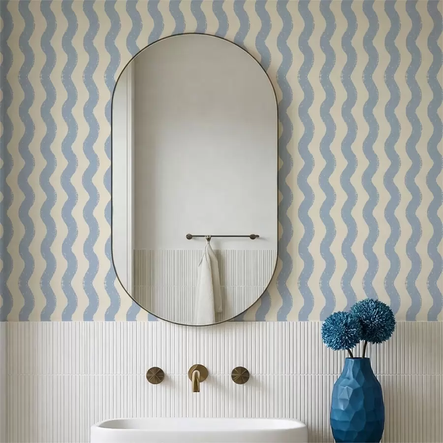 Papier peint Motif ondulé bleu clair sur fond clair a01188