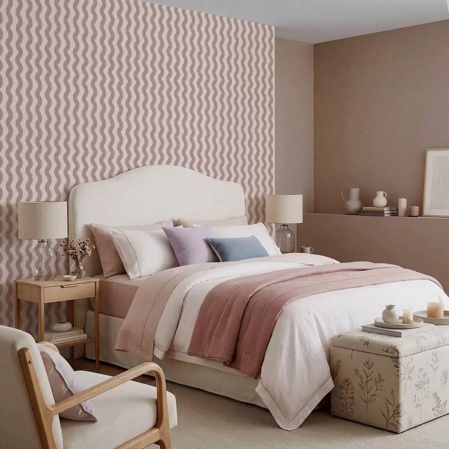 Papier peint Motif ondulé rose poudré sur fond clair a01188v4