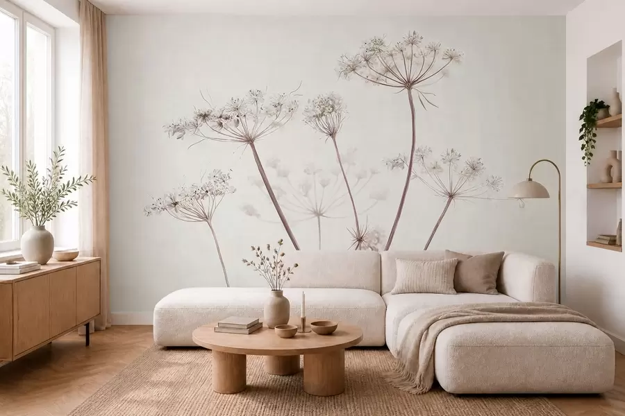 Papier peint Ombelles séchées sur un fond clair et épuré w05543