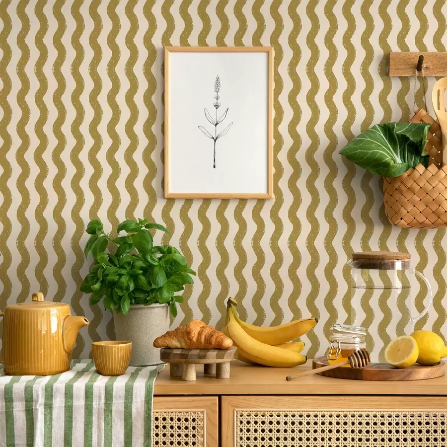 Papier peint Motif ondulé jaune sur fond crème a01188v5