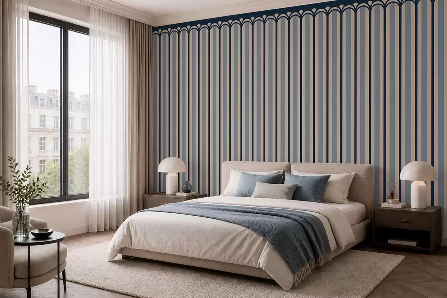 Papier peint Ornement vertical dans des tons crème et bleu w05610