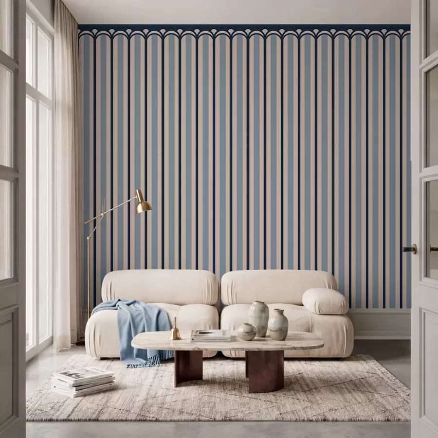 Papier peint Ornement vertical dans des tons crème et bleu w05610