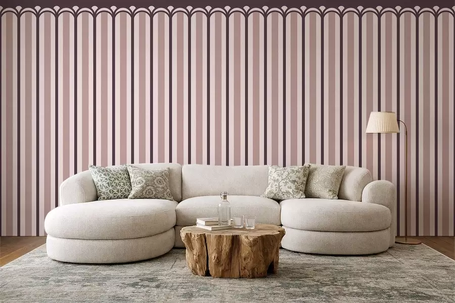 Papier peint Ornement vertical dans des tons crème et prune w05610v2