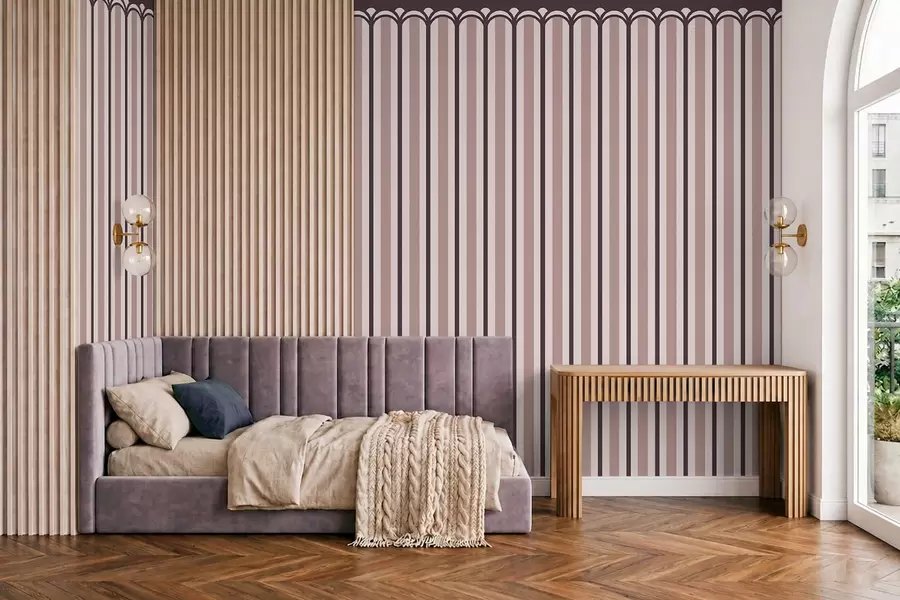 Papier peint Ornement vertical dans des tons crème et prune w05610v2