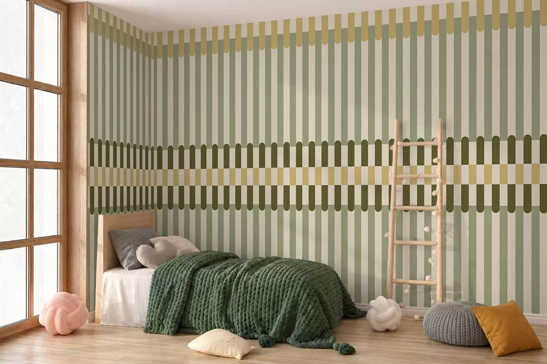 Papier peint Motif rayé dans des tons verts et sable w05150