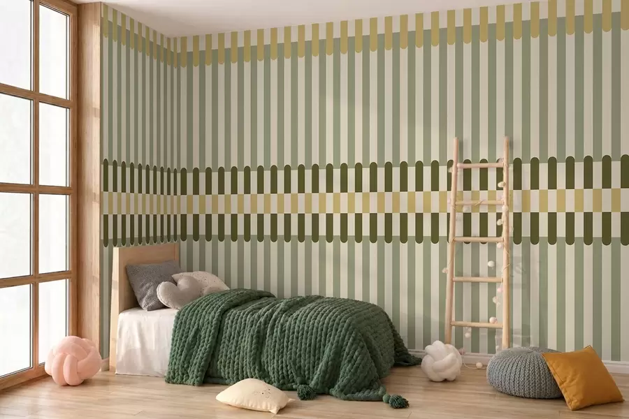Papier peint Motif rayé dans des tons verts et sable w05150