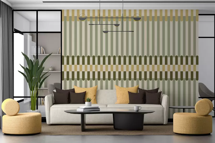 Papier peint Motif rayé dans des tons verts et sable w05150