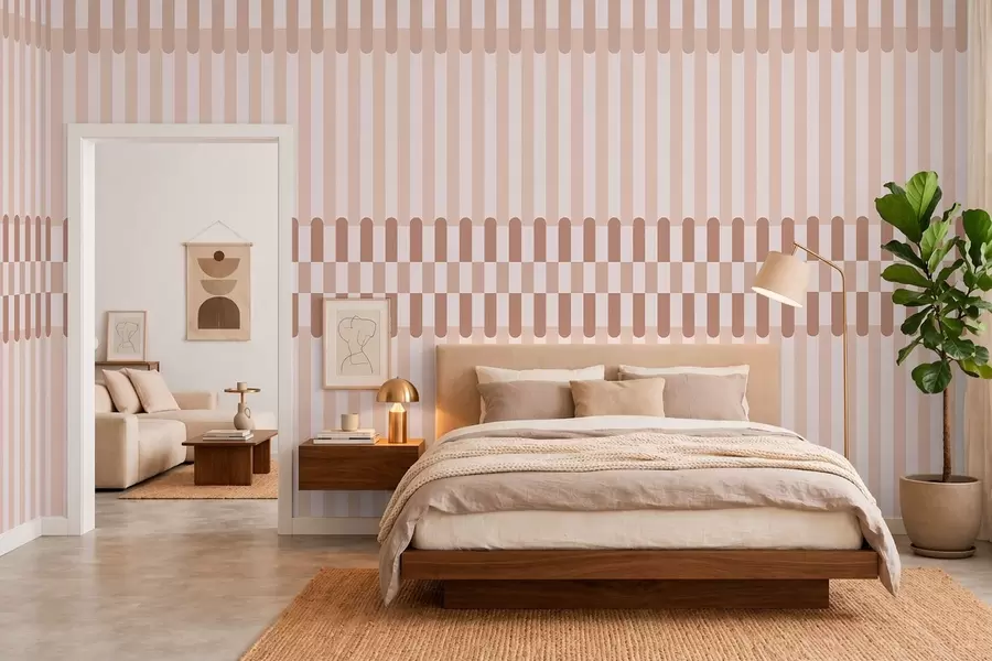 Papier peint Motif rayé dans des tons rose pâle w05150v1