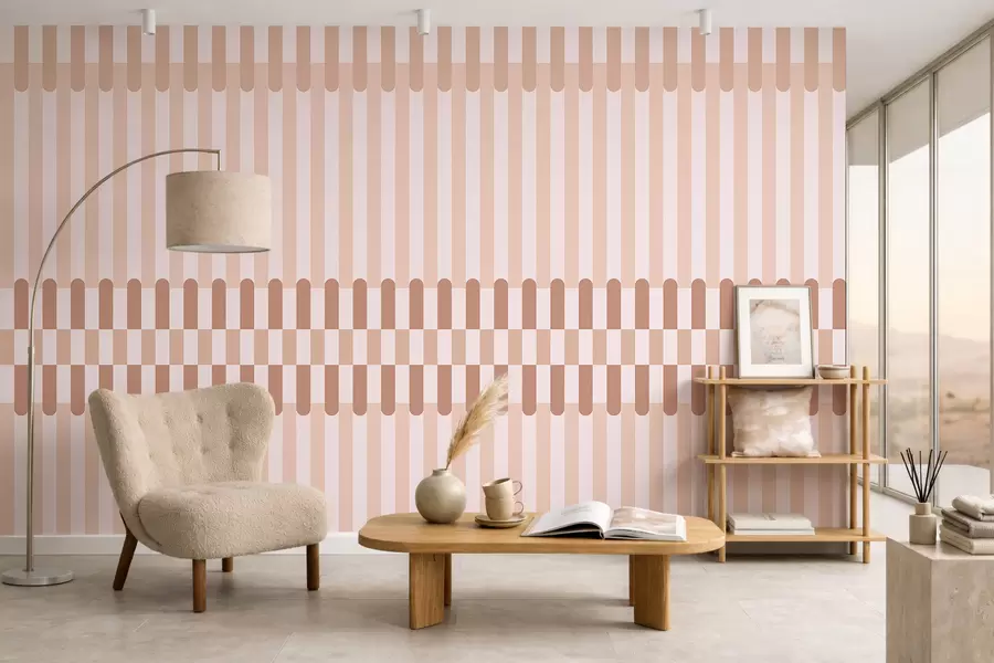 Papier peint Motif rayé dans des tons rose pâle w05150v1