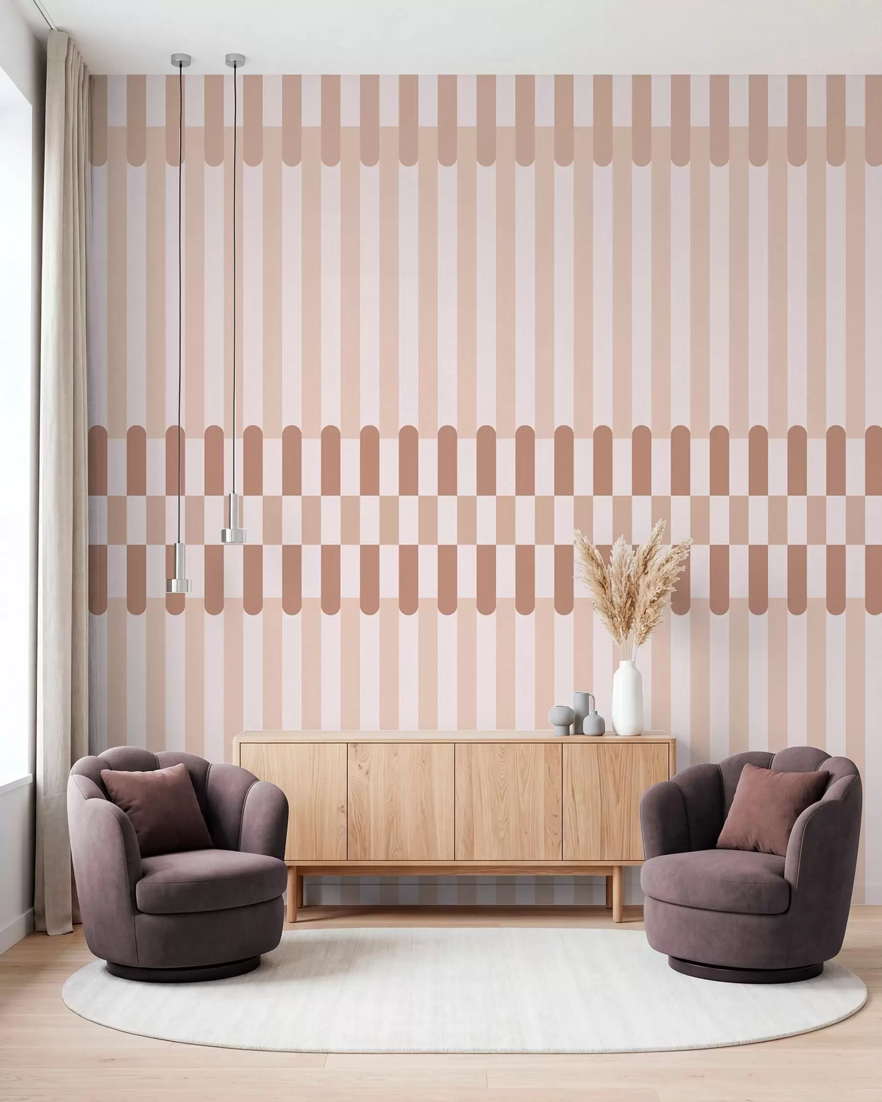 Papier peint Motif rayé dans des tons rose pâle w05150v1