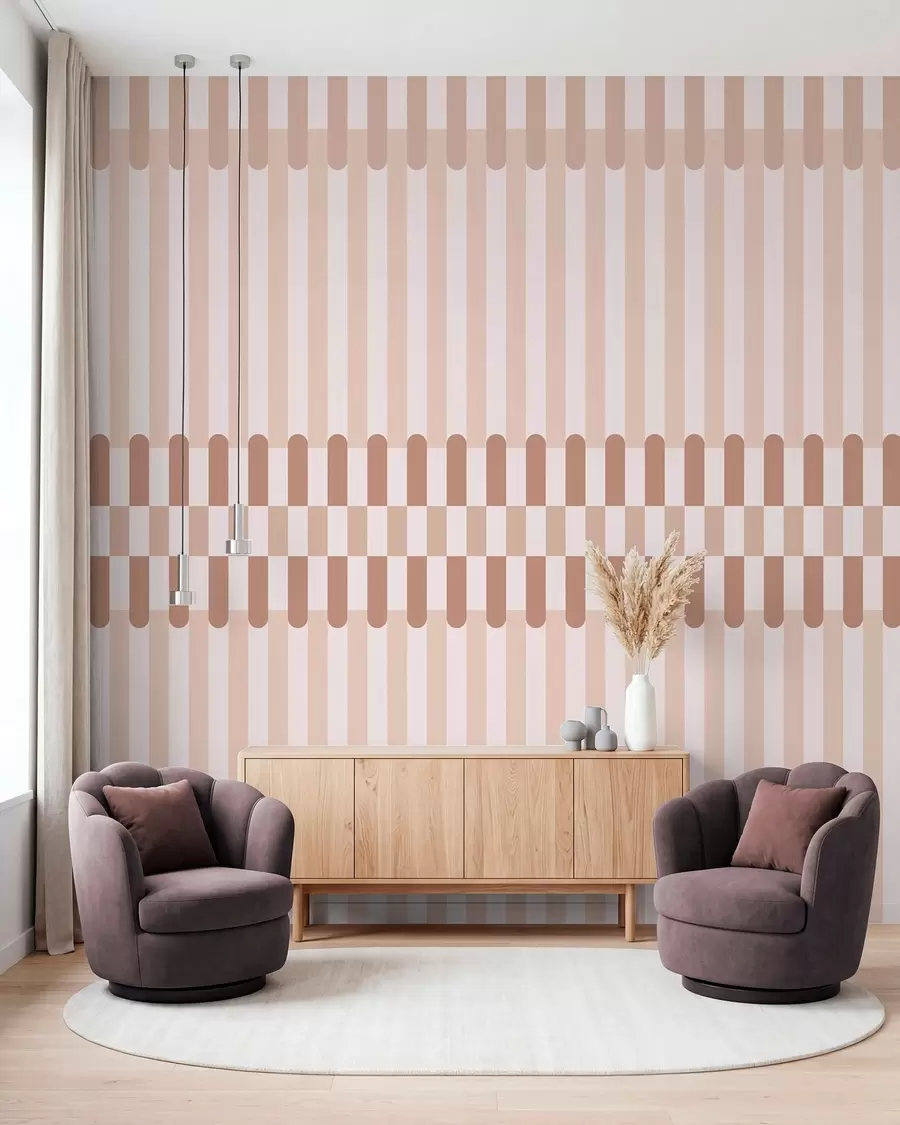 Papier peint Motif rayé dans des tons rose pâle w05150v1