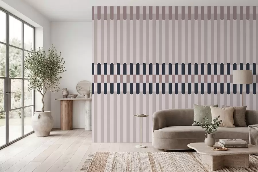 Papier peint Motif rayé dans des tons crème et bleu foncé w05150v2