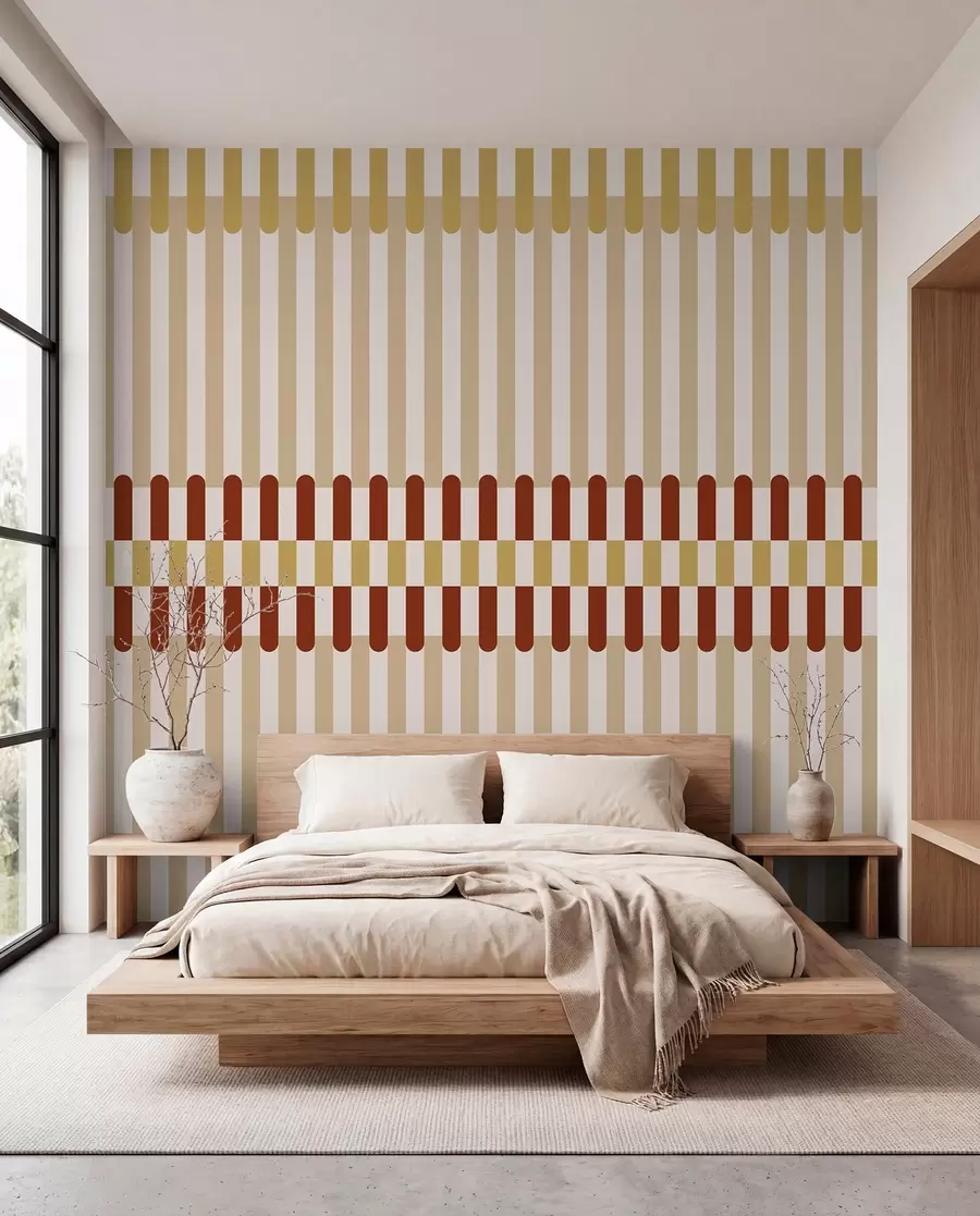 Papier peint Motif rayé dans des tons beige et terracotta w05150v3