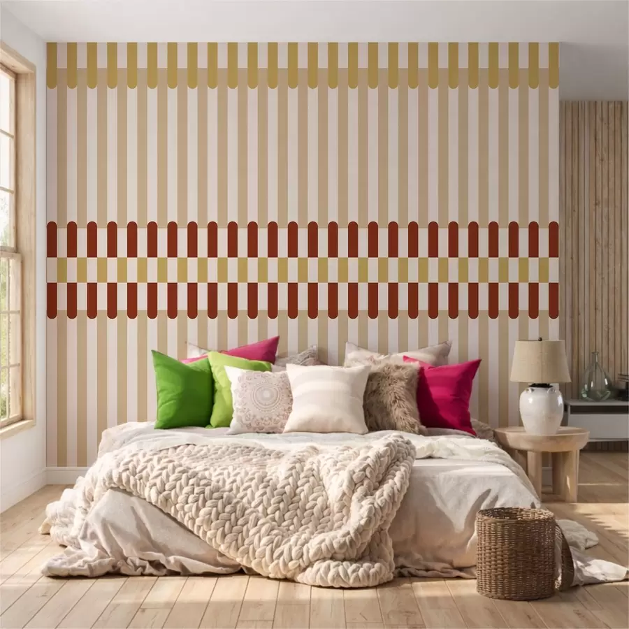 Papier peint Motif rayé dans des tons beige et terracotta w05150v3