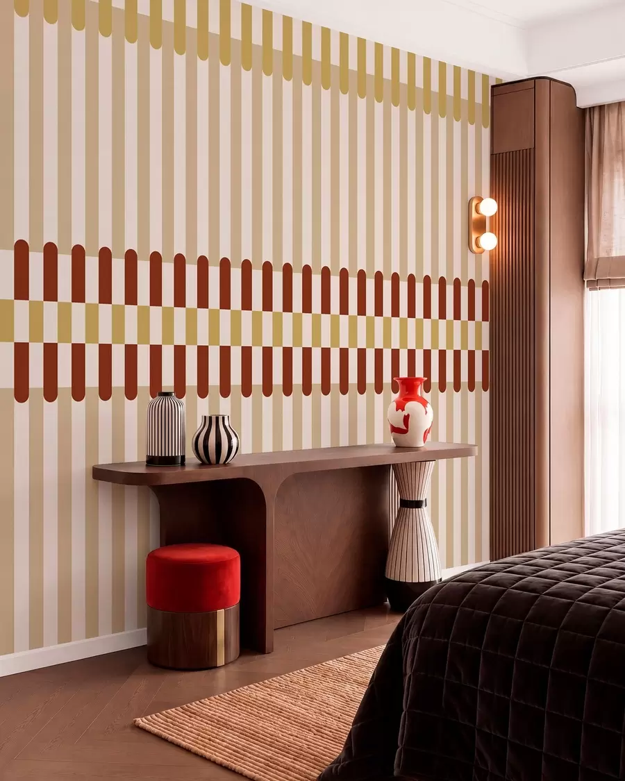 Papier peint Motif rayé dans des tons beige et terracotta w05150v3