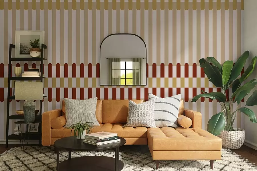 Papier peint Motif rayé dans des tons beige et terracotta w05150v3