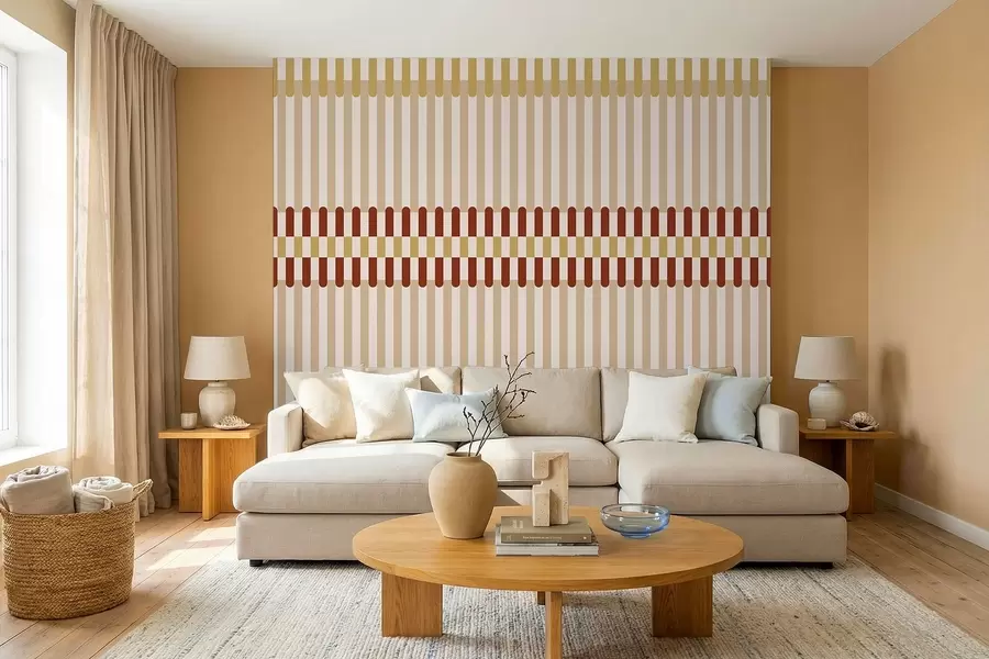 Papier peint Motif rayé dans des tons beige et terracotta w05150v3