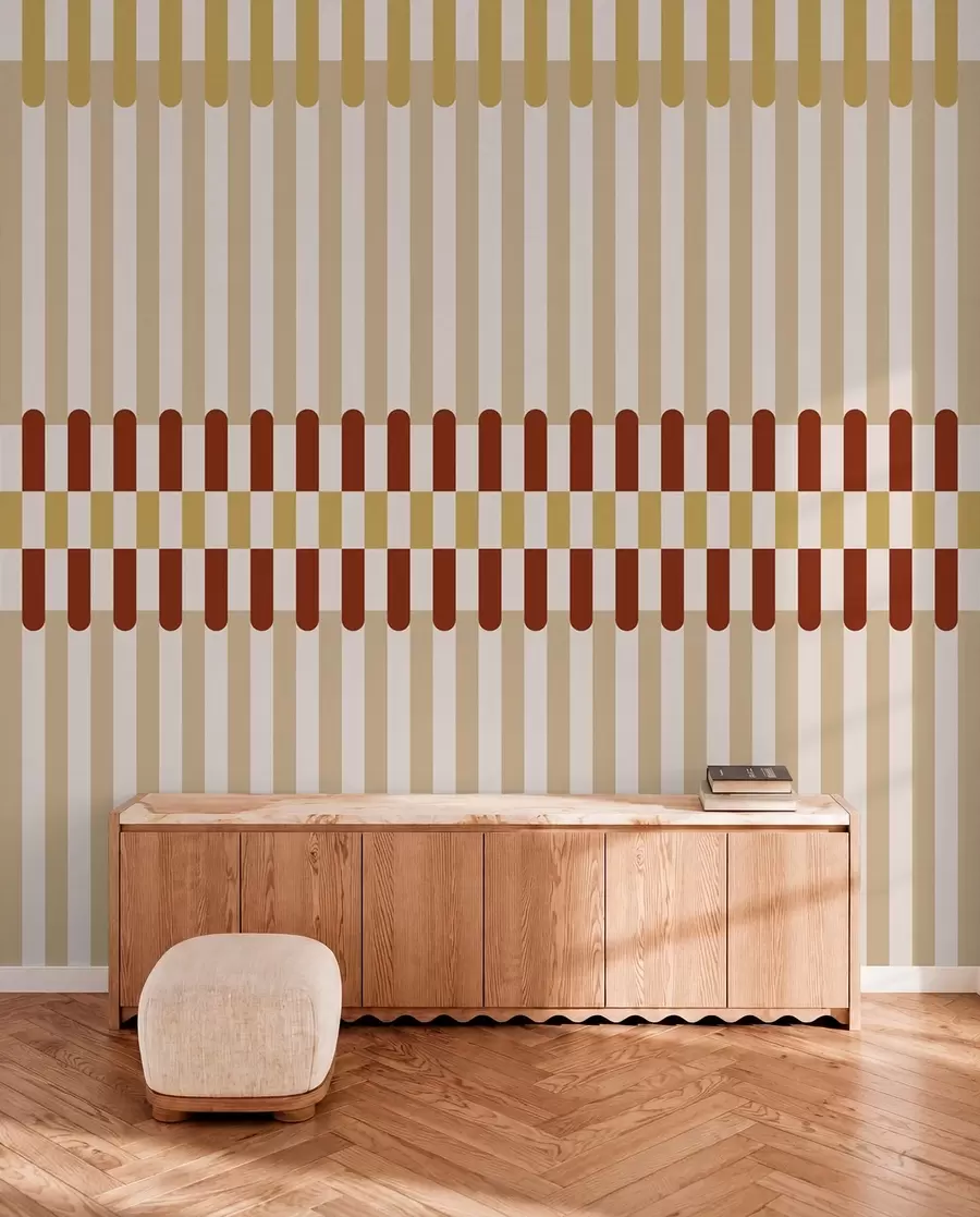 Papier peint Motif rayé dans des tons beige et terracotta w05150v3