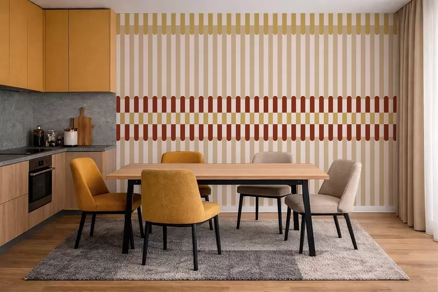 Papier peint Motif rayé dans des tons beige et terracotta w05150v3