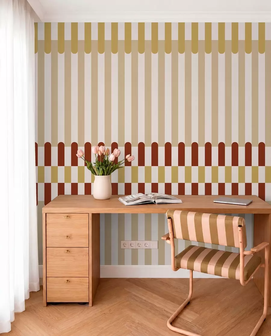 Papier peint Motif rayé dans des tons beige et terracotta w05150v3