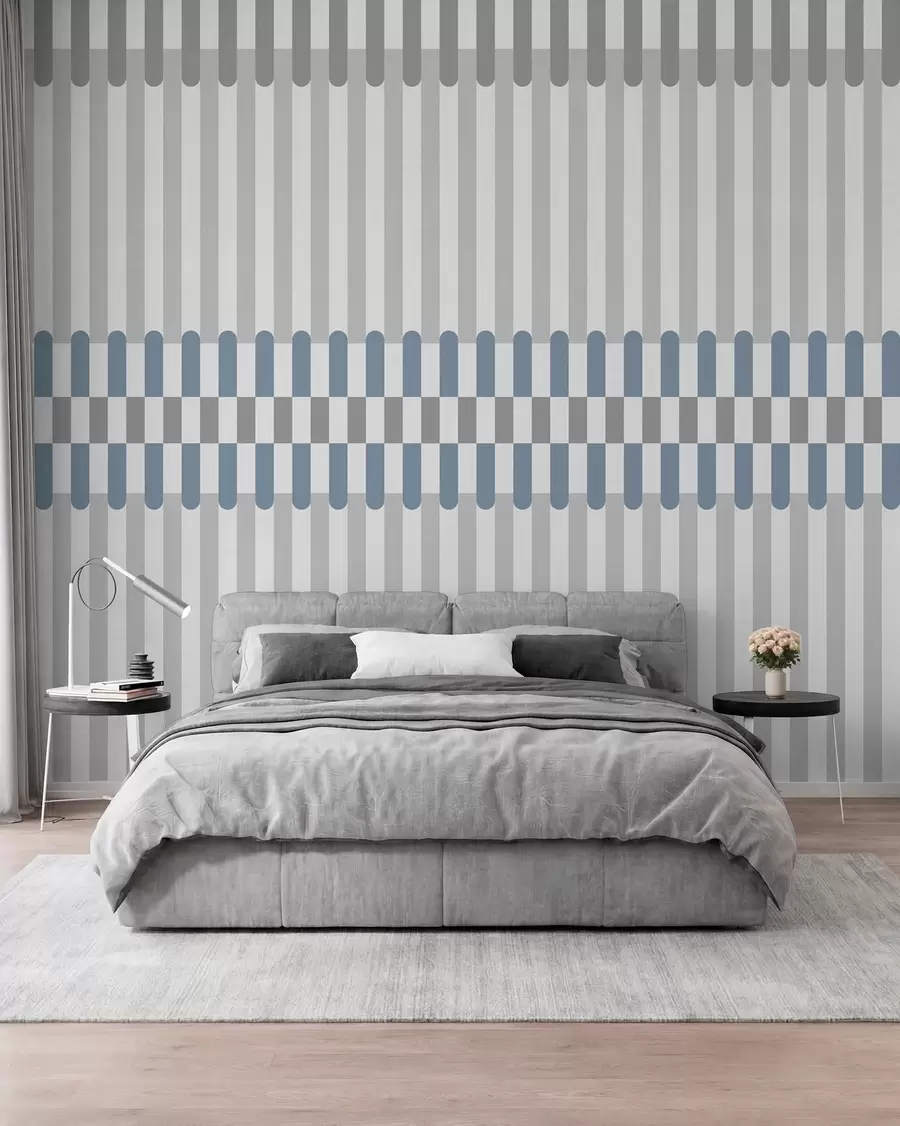 Papier peint Motif rayé dans les tons gris et bleu w05150v6