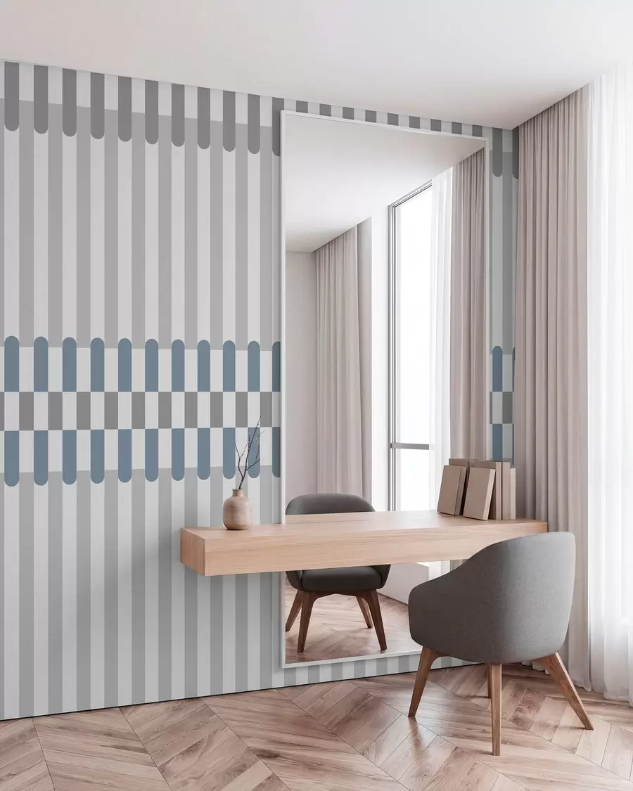 Papier peint Motif rayé dans les tons gris et bleu w05150v6
