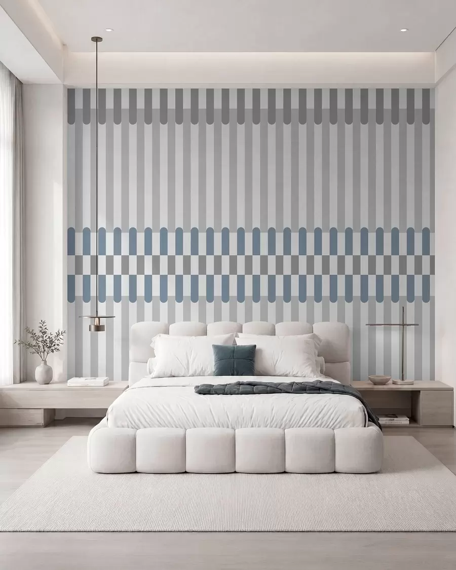 Papier peint Motif rayé dans les tons gris et bleu w05150v6