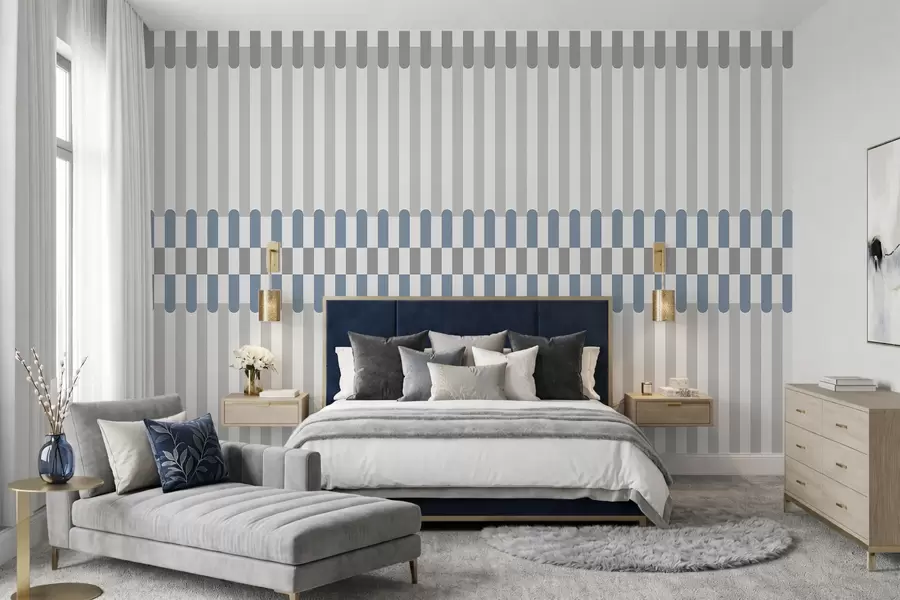 Papier peint Motif rayé dans les tons gris et bleu w05150v6