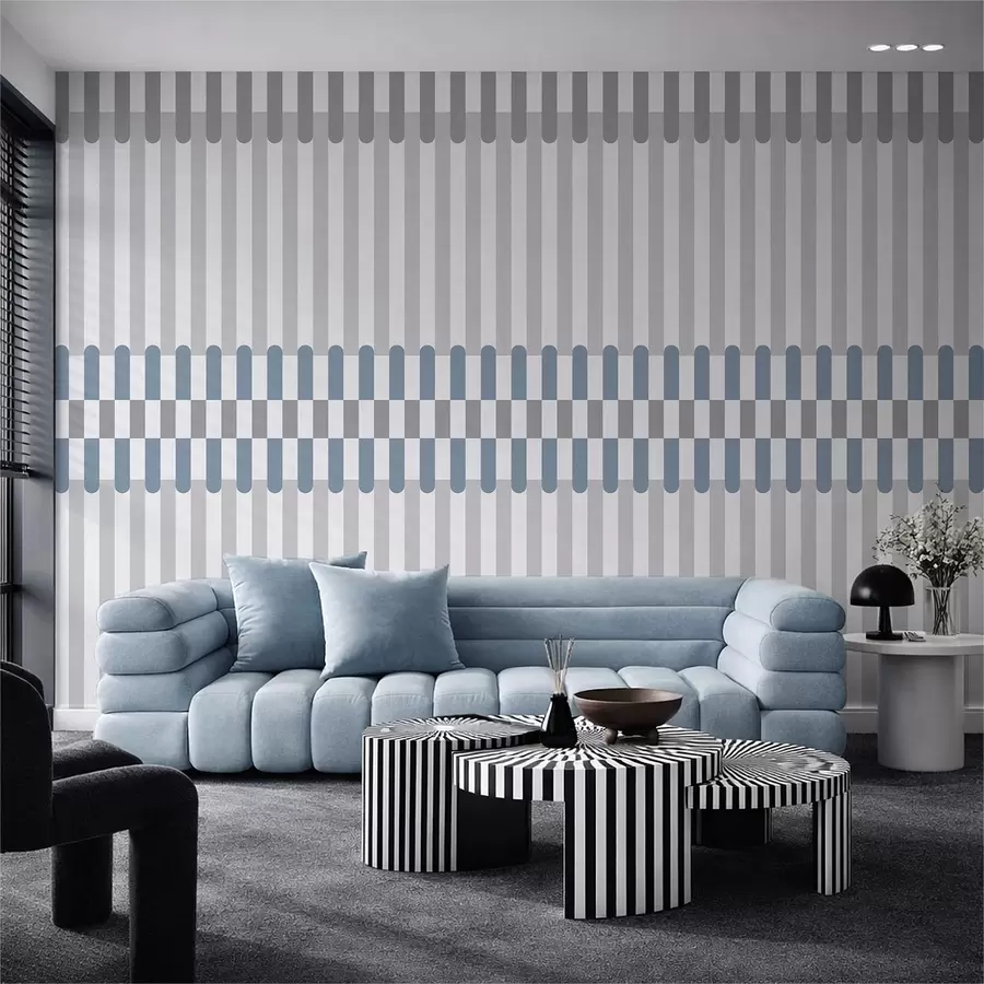 Papier peint Motif rayé dans les tons gris et bleu w05150v6