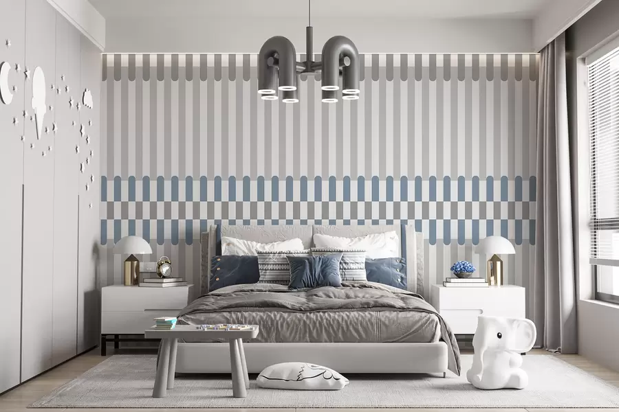 Papier peint Motif rayé dans les tons gris et bleu w05150v6