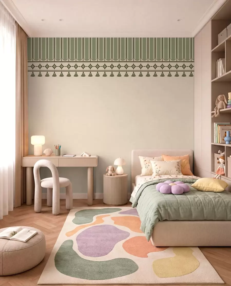 Papier peint Bordure décorative dans les tons verts w05151v1