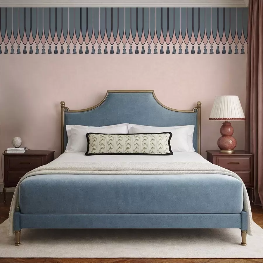 Papier peint Bordure décorative avec des pompons dans les tons roses et bleus w05544