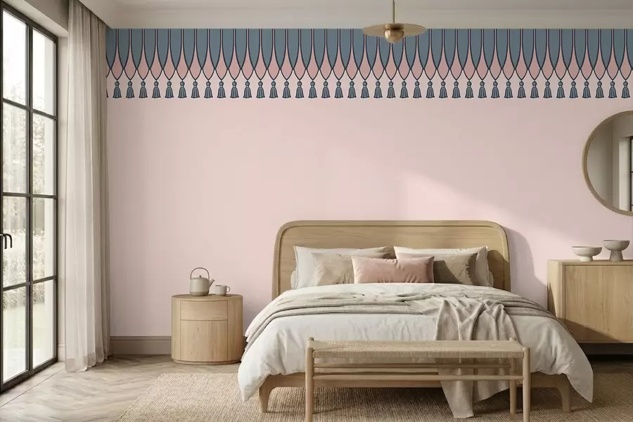 Papier peint Bordure décorative avec des pompons dans les tons roses et bleus w05544