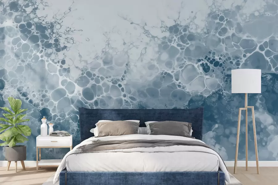 Papier peint Une abstraction bleue aérienne avec des bulles, dans un style aquarelle w09673