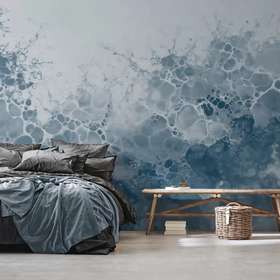 Papier peint Une abstraction bleue aérienne avec des bulles, dans un style aquarelle w09673