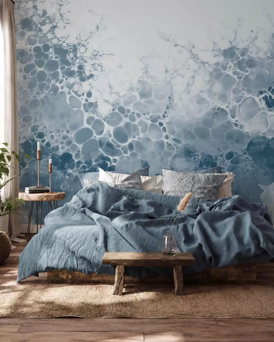 Papier peint Une abstraction bleue aérienne avec des bulles, dans un style aquarelle w09673
