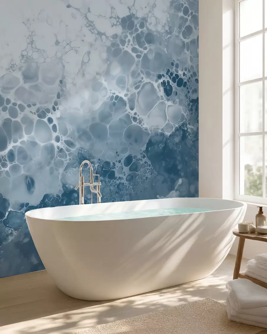 Papier peint Une abstraction bleue aérienne avec des bulles, dans un style aquarelle w09673