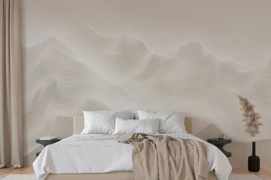 Papier peint Montagnes abstraites aux contours ondulés, dans une palette de tons beiges, dans un style minimaliste w09713