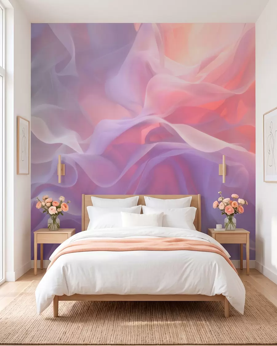Papier peint Une abstraction aérienne aux vagues translucides dans une palette rose-lilas w09851