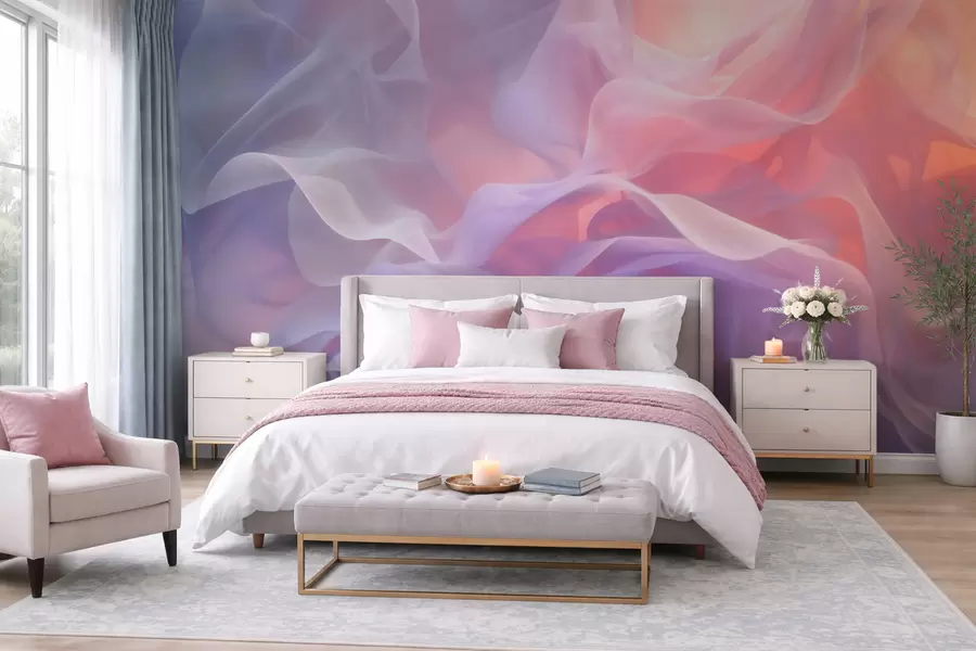 Papier peint Une abstraction aérienne aux vagues translucides dans une palette rose-lilas w09851