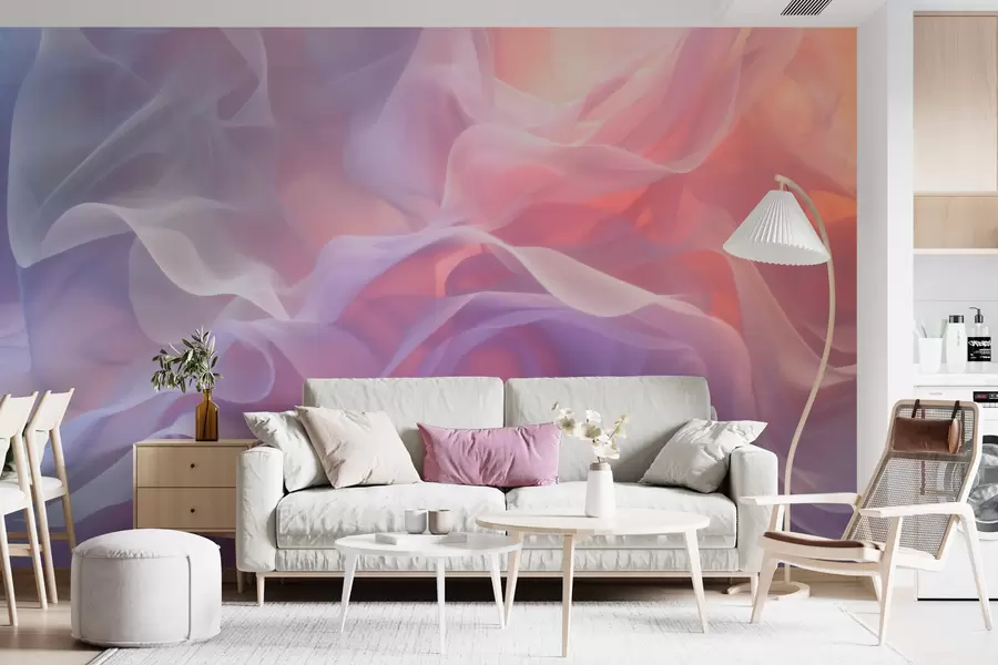 Papier peint Une abstraction aérienne aux vagues translucides dans une palette rose-lilas w09851