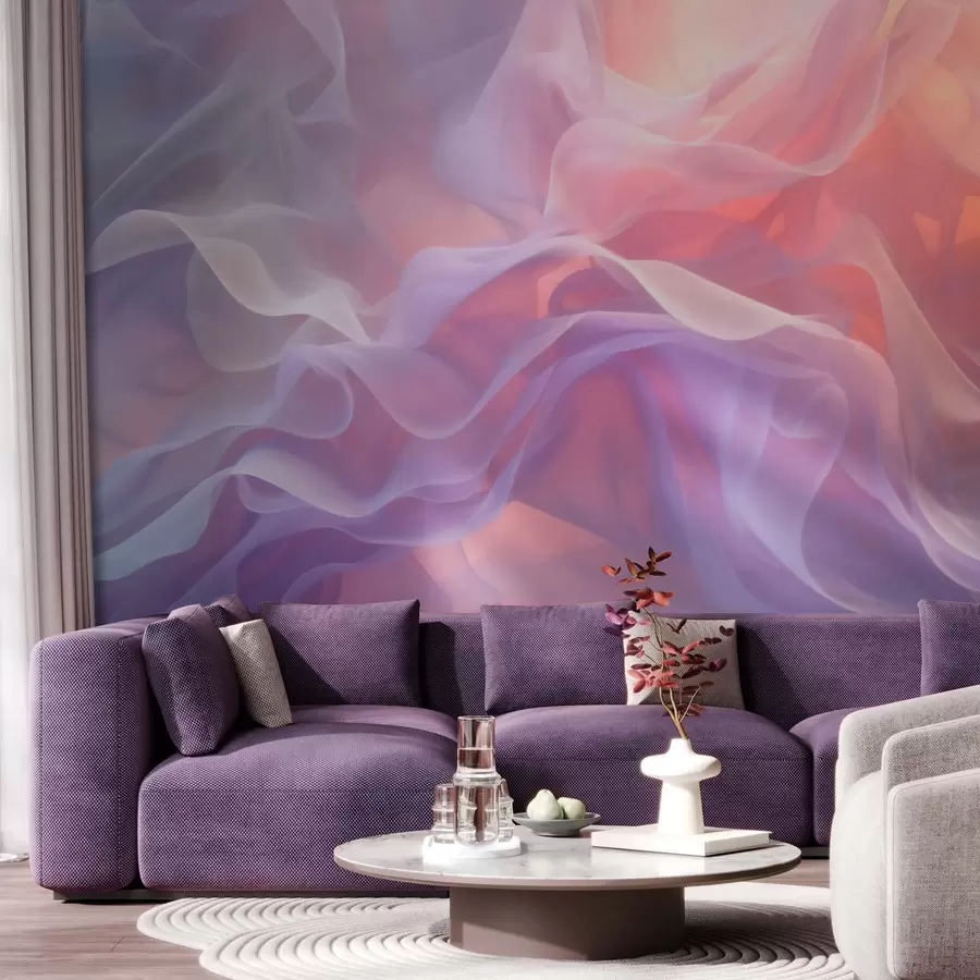Papier peint Une abstraction aérienne aux vagues translucides dans une palette rose-lilas w09851