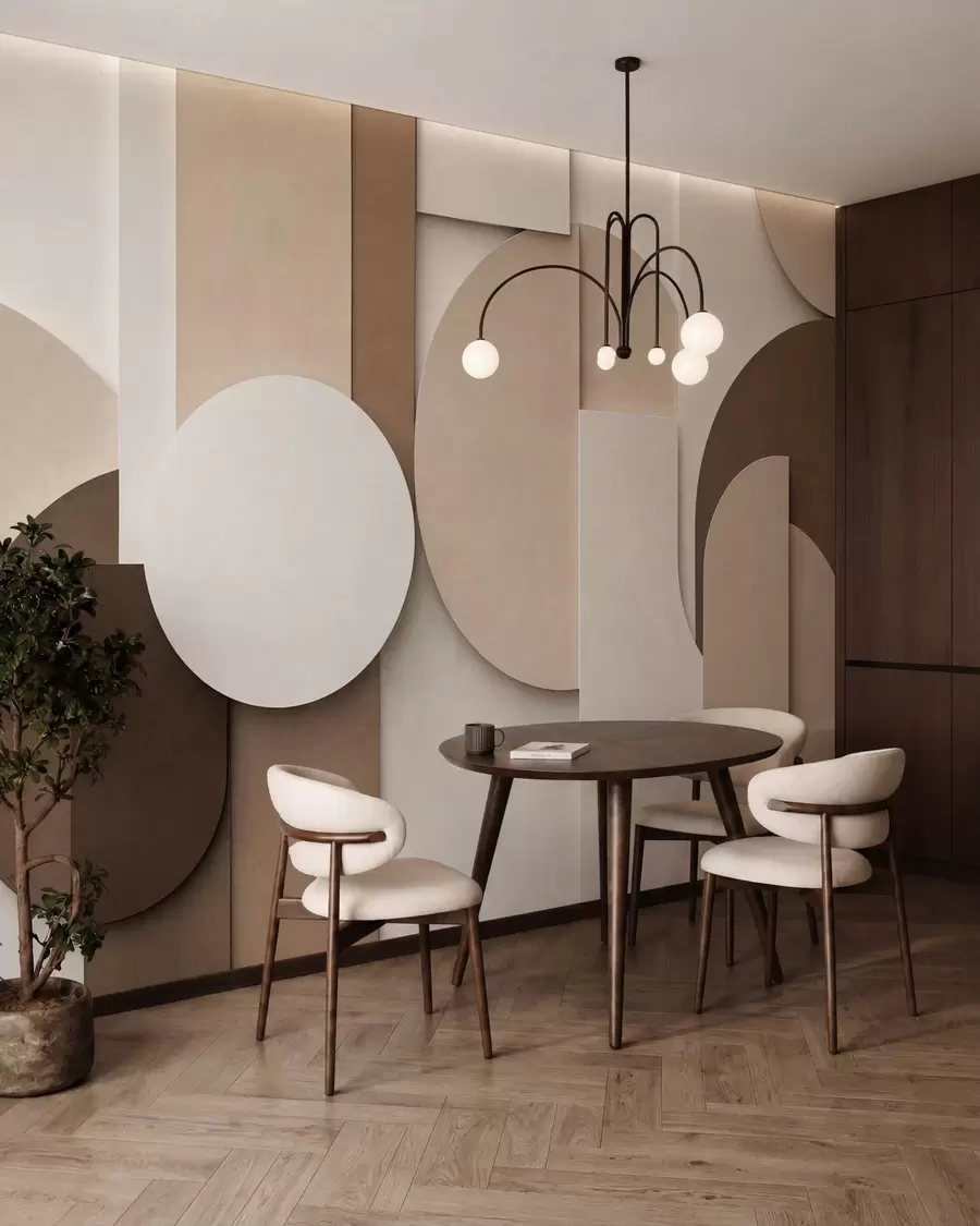 Papier peint Motifs géométriques beiges texturés dans une composition 3D en superposition, décoration murale minimaliste et moderne w05598