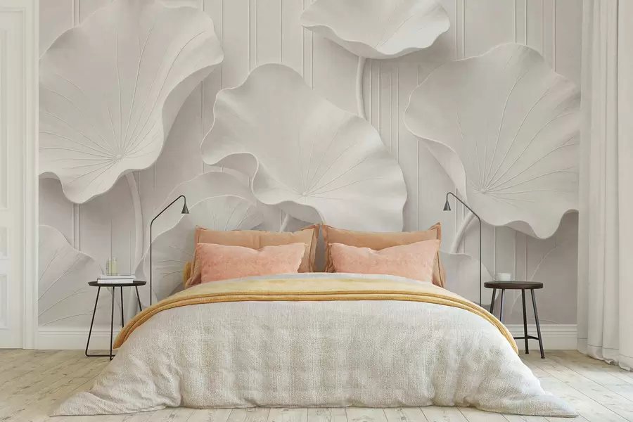 Papier peint Relief floral sculptural blanc aux pétales superposés, une décoration murale 3D élégante w05604