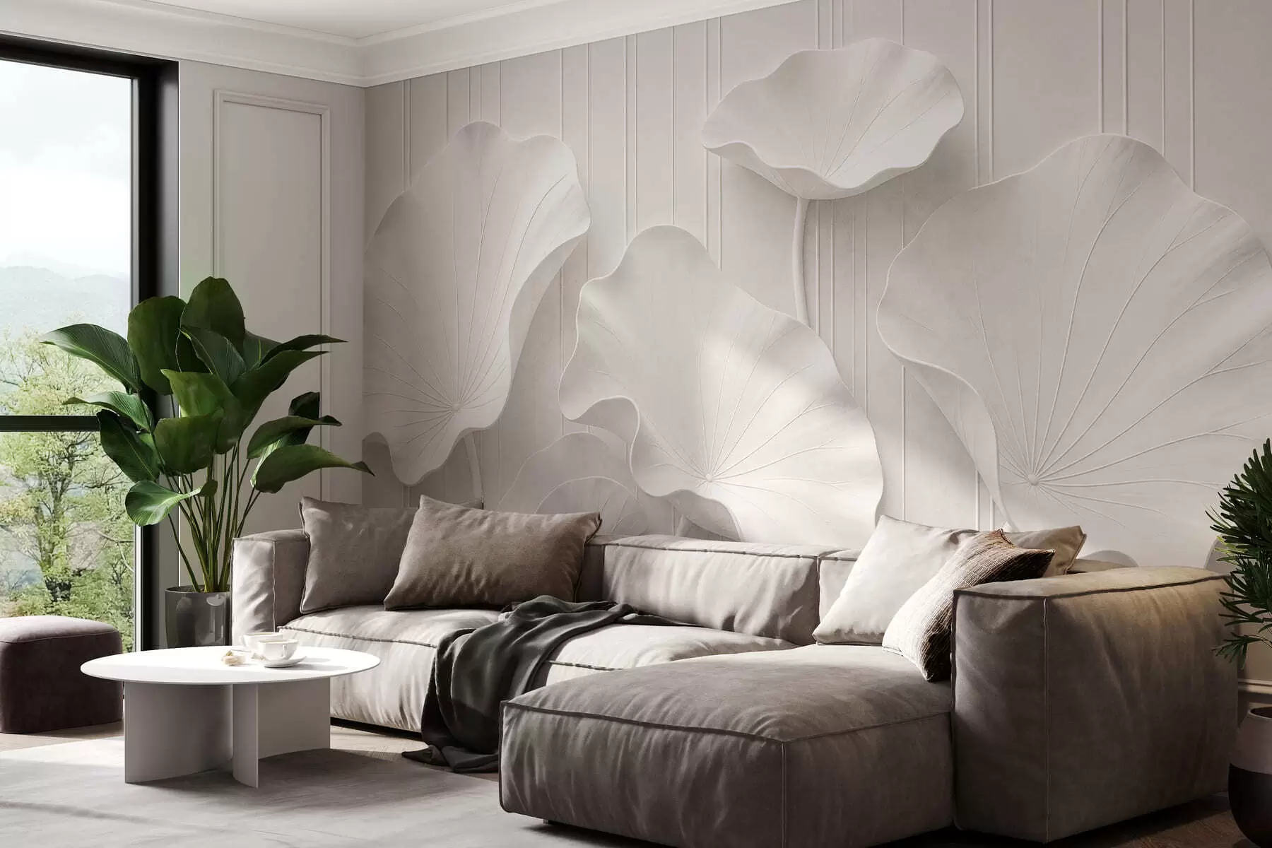 Papier peint Relief floral sculptural blanc aux pétales superposés, une décoration murale 3D élégante w05604