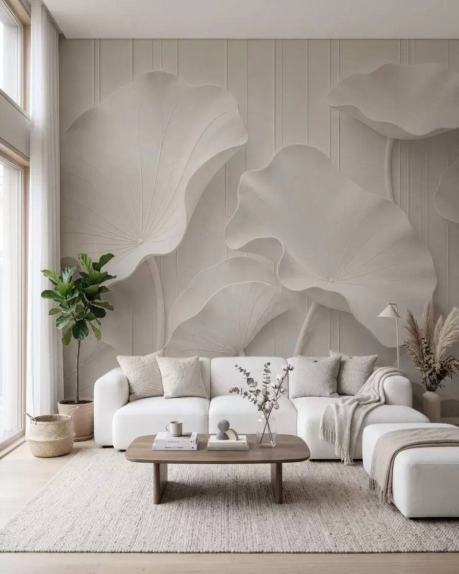 Papier peint Relief floral sculptural blanc aux pétales superposés, une décoration murale 3D élégante w05604