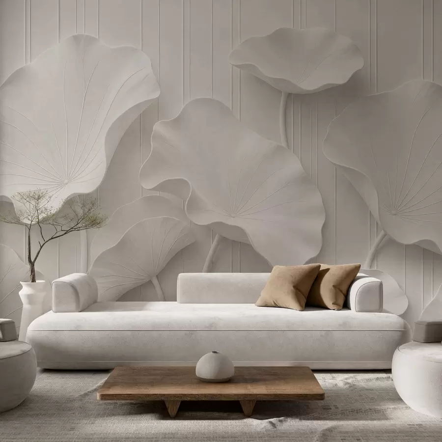 Papier peint Relief floral sculptural blanc aux pétales superposés, une décoration murale 3D élégante w05604