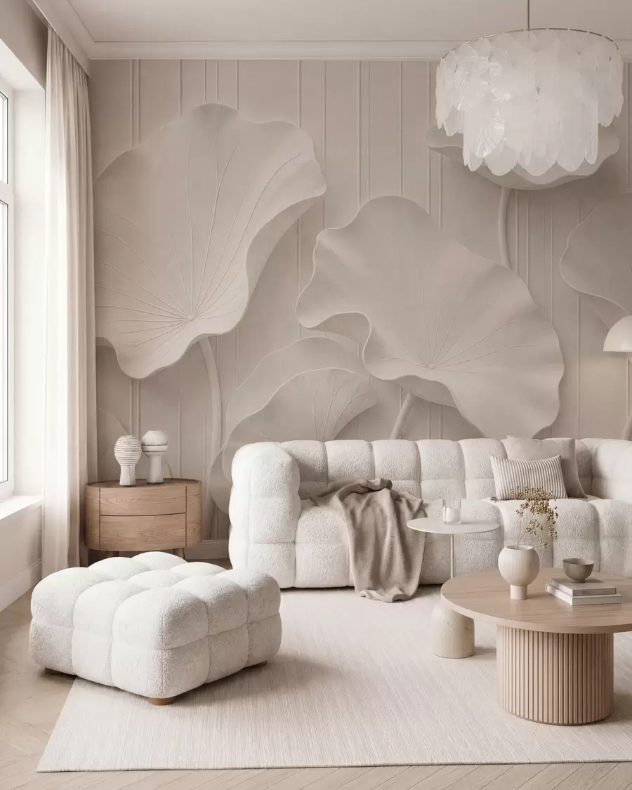 Papier peint Relief floral sculptural blanc aux pétales superposés, une décoration murale 3D élégante w05604