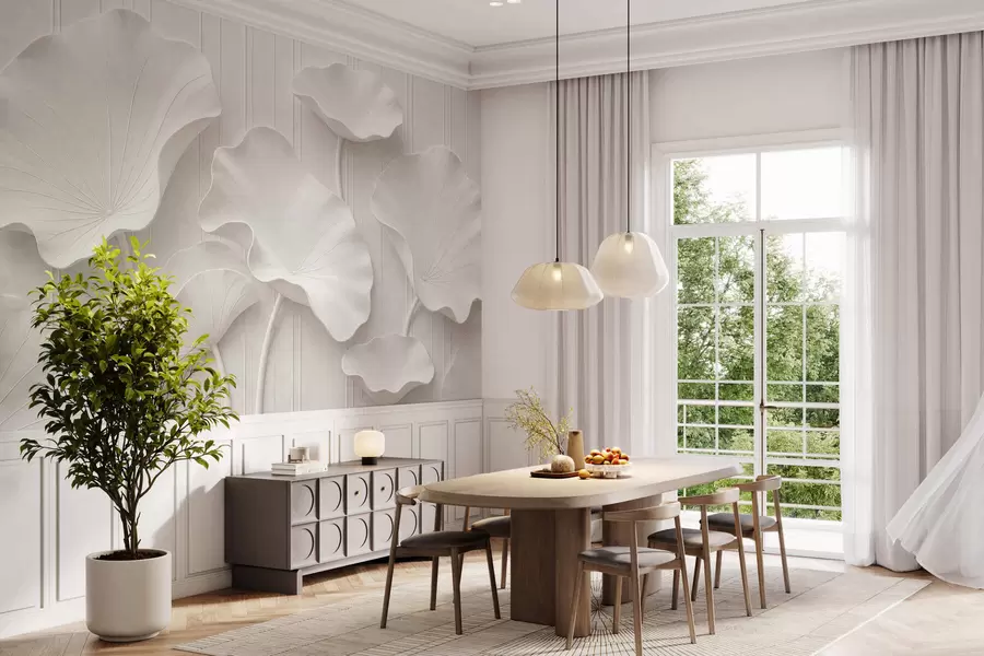 Papier peint Relief floral sculptural blanc aux pétales superposés, une décoration murale 3D élégante w05604